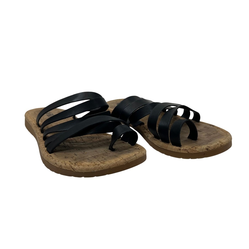 Korks Khela Black Strappy Toe Loop Slide Sandals KR0001409 Womens 7M